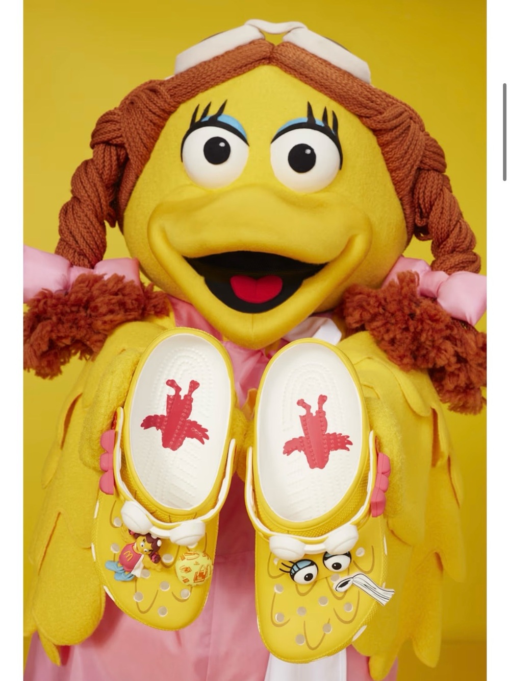Brand New Birdie McDonald’dCROCS Classic Clog in Bright Yellow with Pink Accents